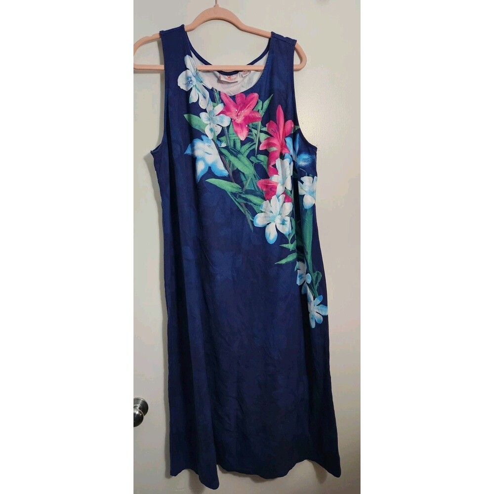 Quaker Factory Womens Sz 2XP Navy Blue Floral Maxi Dress Embellished Vacation